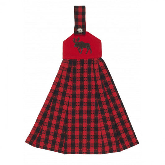Buffalo Check Red Plaid With Moose Pattern Hanging Tea Towel
