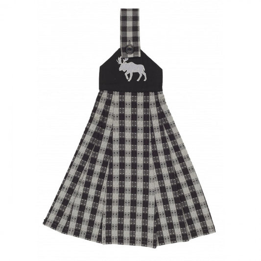 Buffalo Gray Plaid With Moose Pattern Hanging Tea Towel
