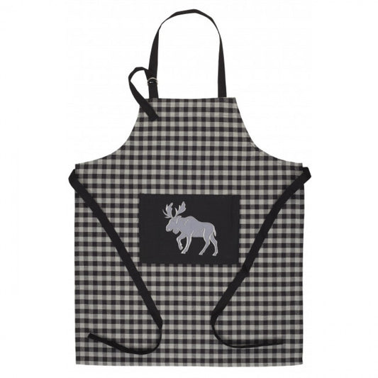 Buffalo Grey Plaid With Moose Apron
