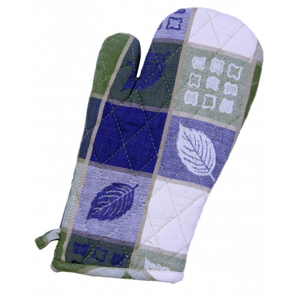 Set Of 2 Green Leaf Harvest Pattern Oven Mitts