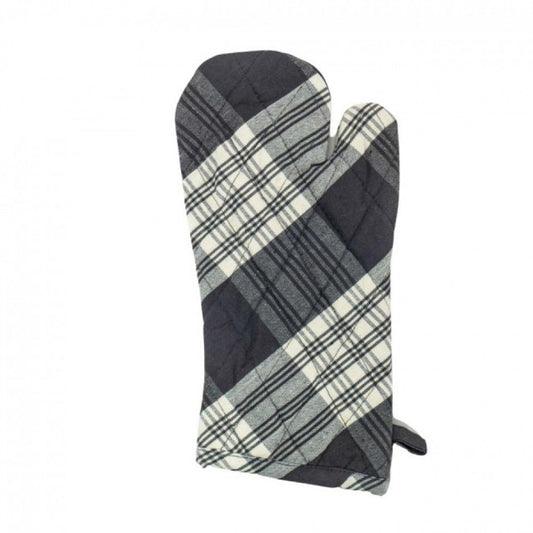 Set Of 2 Stone Gray Plaid Pattern Oven Mitts