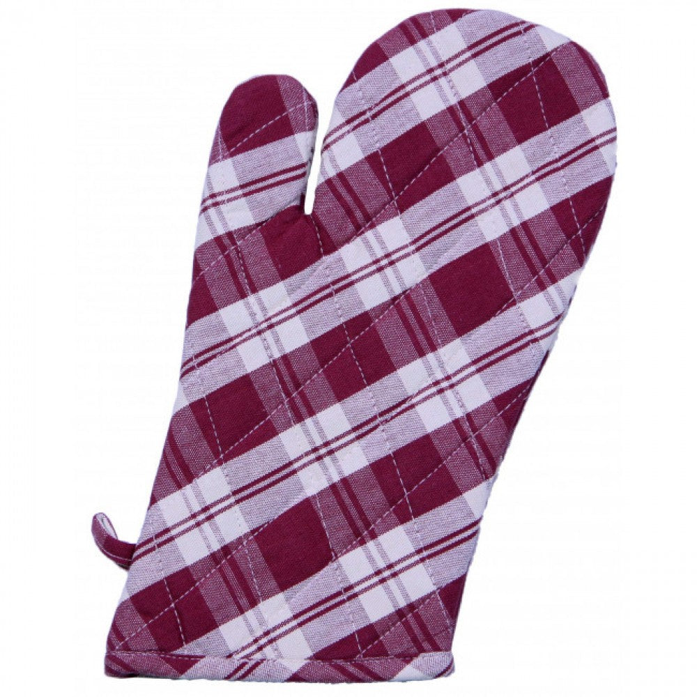 Set Of 2 Burgundy Check Pattern Oven Mitts