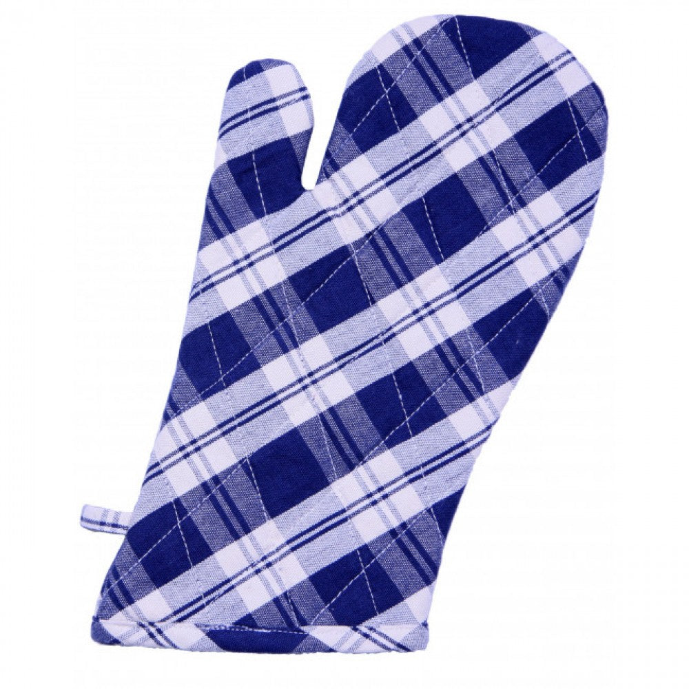 Set Of 2 Navy Blue And White Checks Pattern Oven Mitts