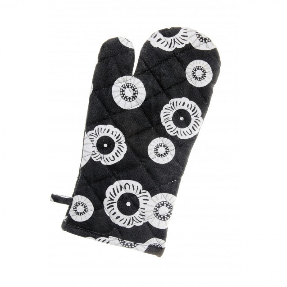 Set Of 2 Black And White Print Oven Mitts