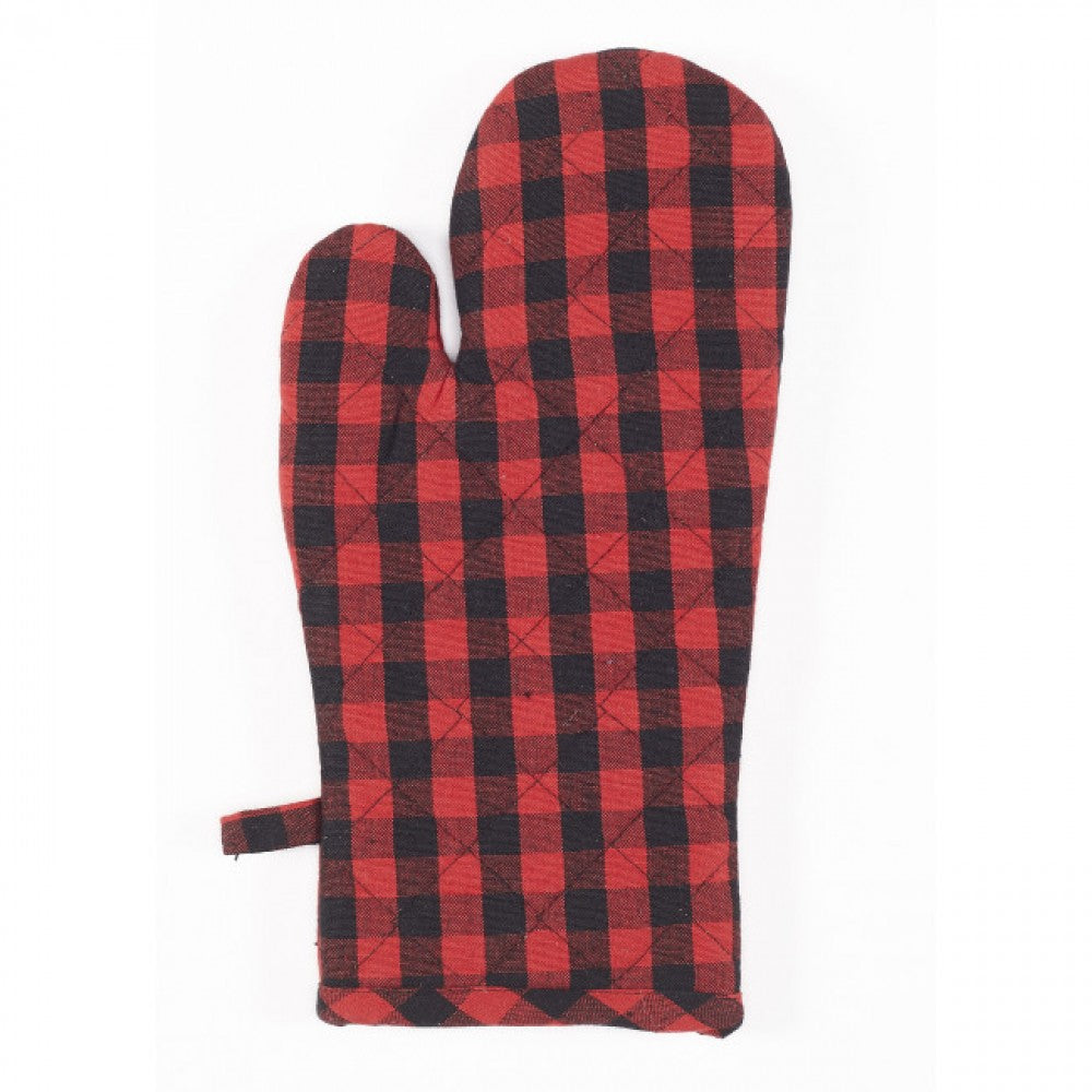 Set Of 2 Red And Black Buffalo Check Oven Mitts