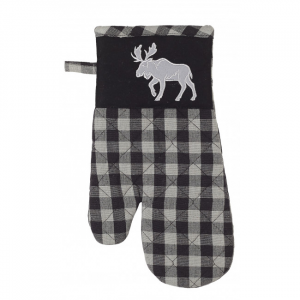 Set Of 2 Gray And White Buffalo Check With Moose Oven Mitts