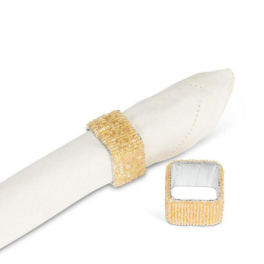 Set Of 4 Gold Square Beaded Napkin Ring