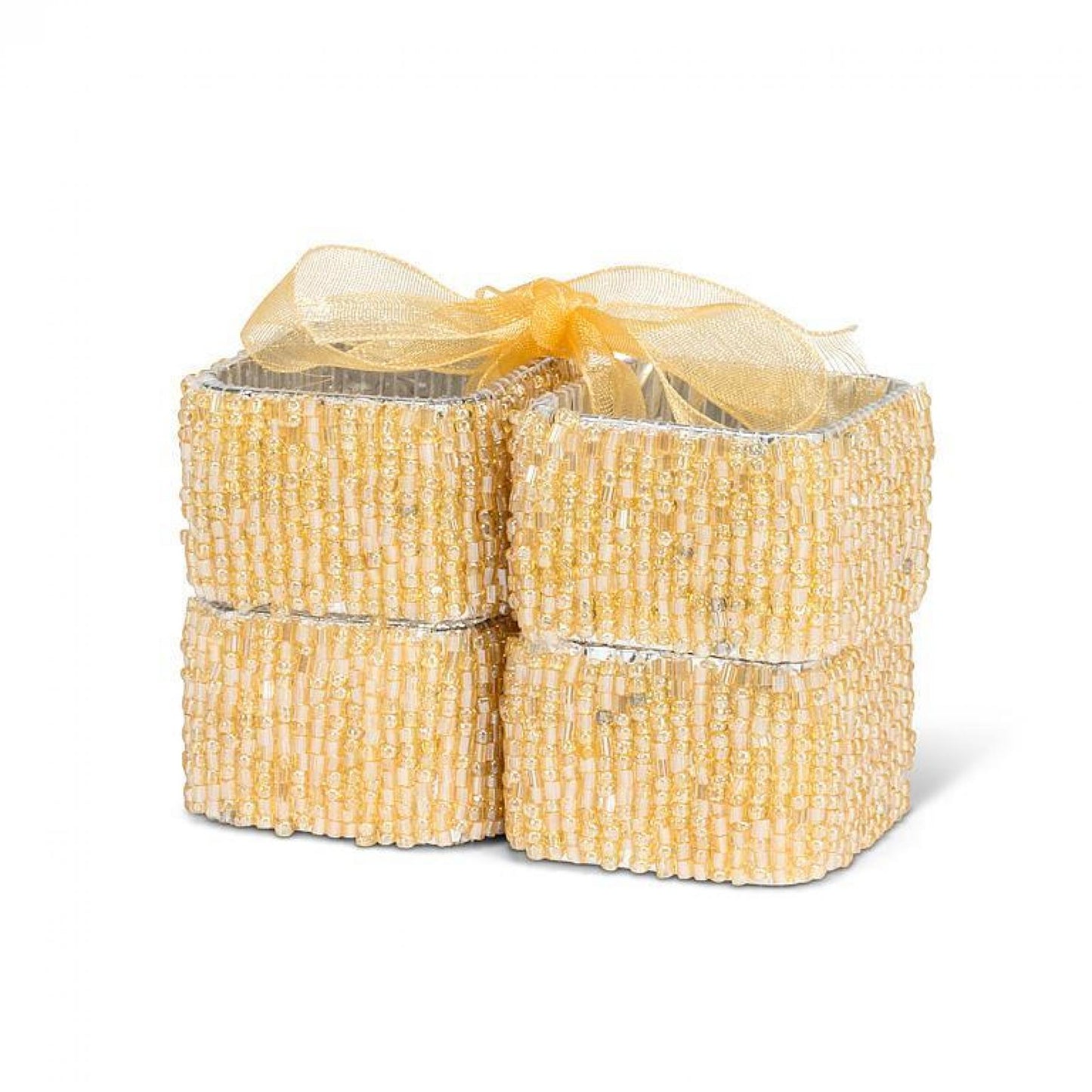 Set Of 4 Gold Square Beaded Napkin Ring