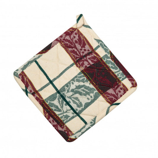 Set Of 2 Holly Leaves And Stripes Pot Holder