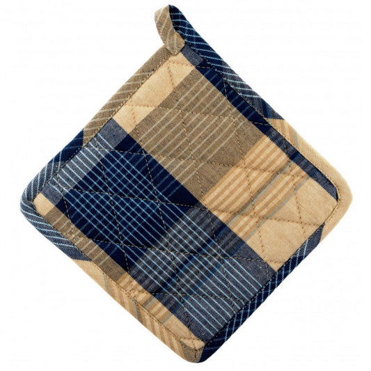 Set Of 2 Sand Blue Check Pattern Pot Holder