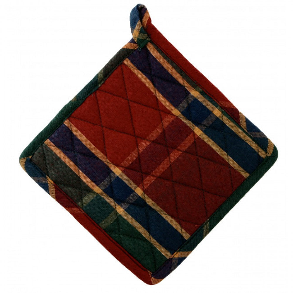 Set Of 2 Festive Jewel Tones Check Pattern Pot Holder