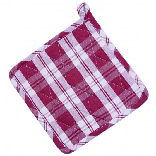 Set Of 2 Burgundy Check Pattern Pot Holder