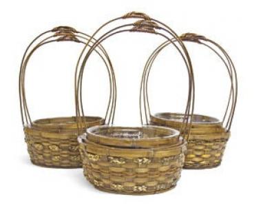 Set Of 3 Round Long Handled Coco Dyed Baskets