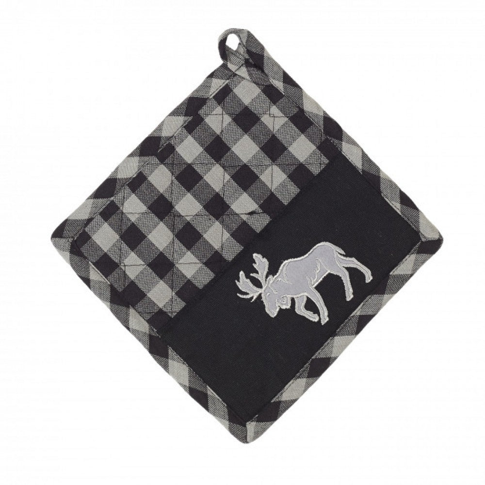 Set Of 2 Buffalo Grey Plaid With Moose Pot Holder