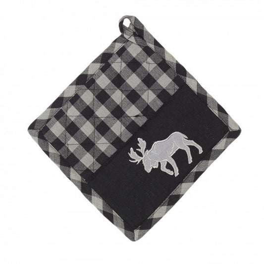 Set Of 2 Buffalo Grey Plaid With Moose Pot Holder