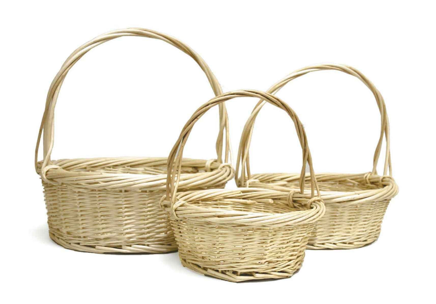 Set Of 3 Long Handled Beige Willow Baskets