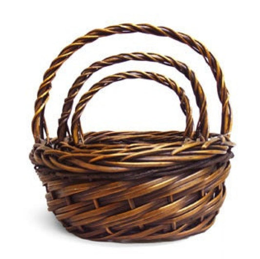 Set Of 3 Round Long Handled Willow Baskets