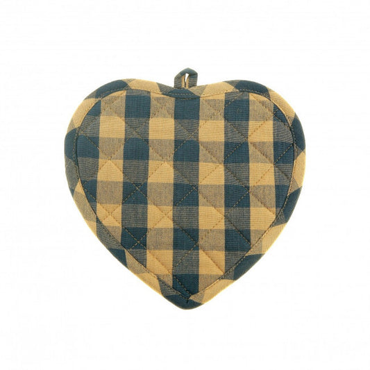 Set Of 2 Heart Shaped Navy Check Pot Holder
