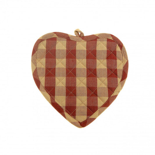 Set Of 2 Heart Shaped Burgundy Check Pot Holder