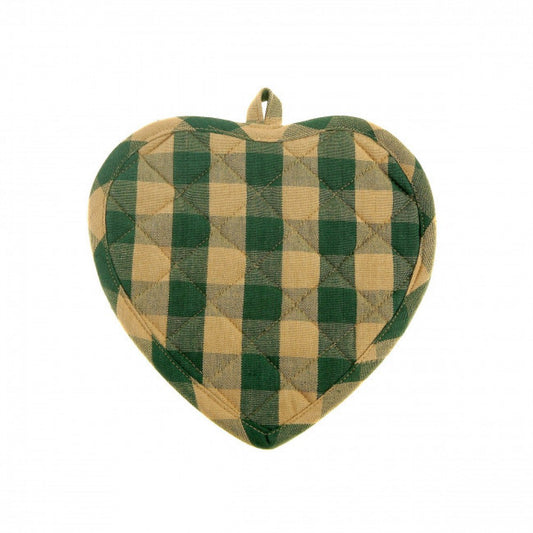 Set Of 2 Heart Shaped Green Check Pot Holder