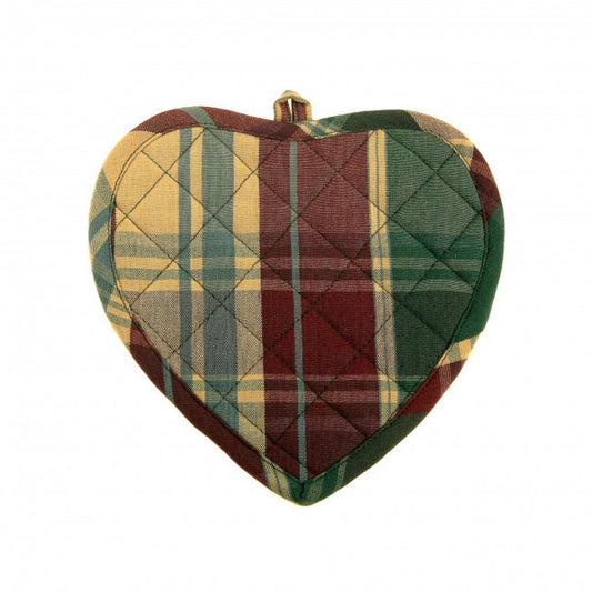 Set Of 2 Heart Shaped Kargil Check Pattern Pot Holder