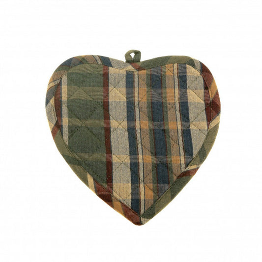 Set Of 2 Heart Shaped Army Check Pattern Pot Holder