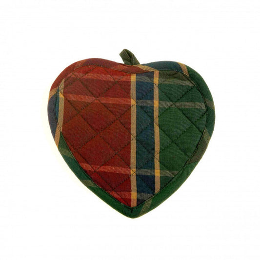 Set Of 2 Heart Shaped Festive Jewel Tones Check Pattern Pot Holder