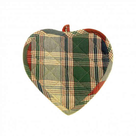 Set Of 2 Heart Shaped Moorpark Jewel Tones Check Pattern Pot Holder