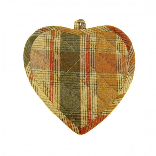 Set Of 2 Heart Shaped Cyprus Check Pattern Pot Holder