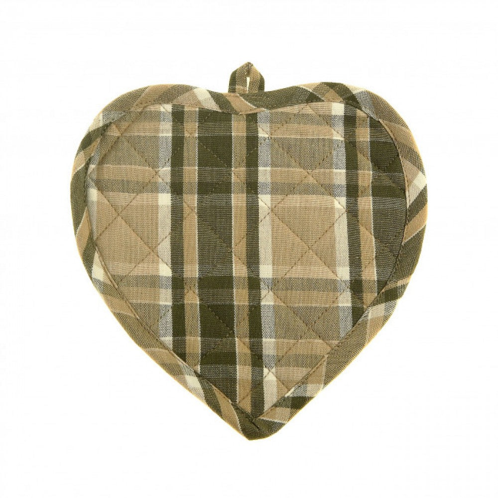 Set Of 2 Heart Shaped Tulsi Check Pattern Pot Holder