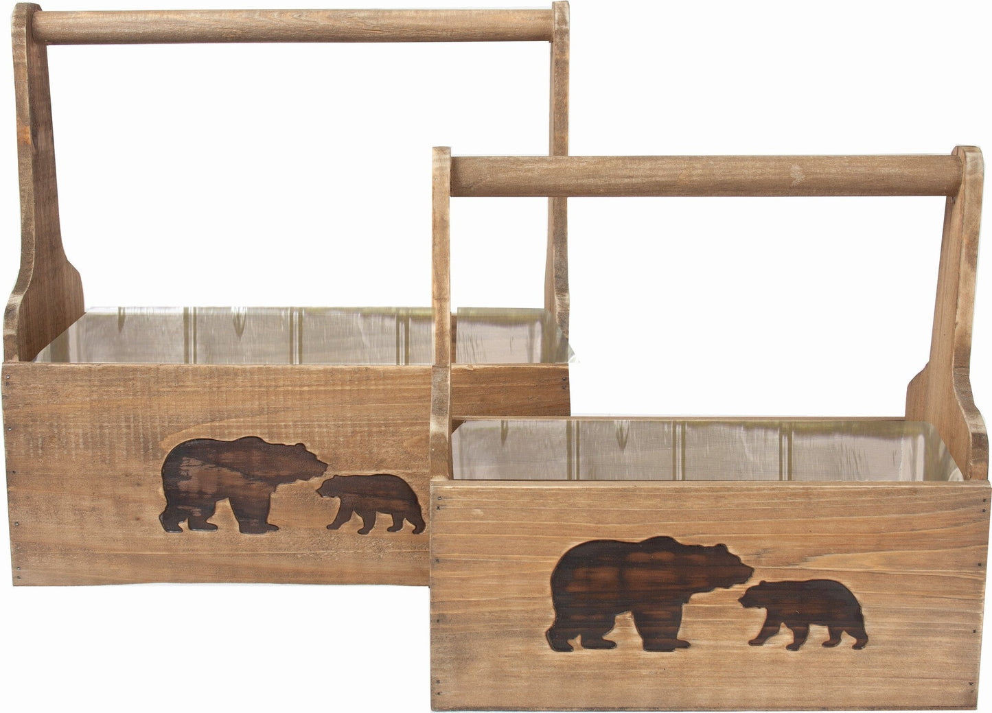 Set Of 2 Long Handled Rectangular With Brown Bear Pattern Boxes