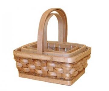 Set Of 3 Slatwood Light Brown Handled Baskets