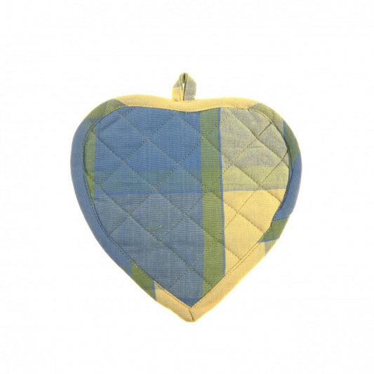 Set Of 2 Heart Shaped Provence Check Pattern Pot Holder