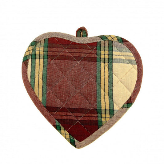 Set Of 2 Heart Shaped Sherwood Burgundy Check Pattern Pot Holder