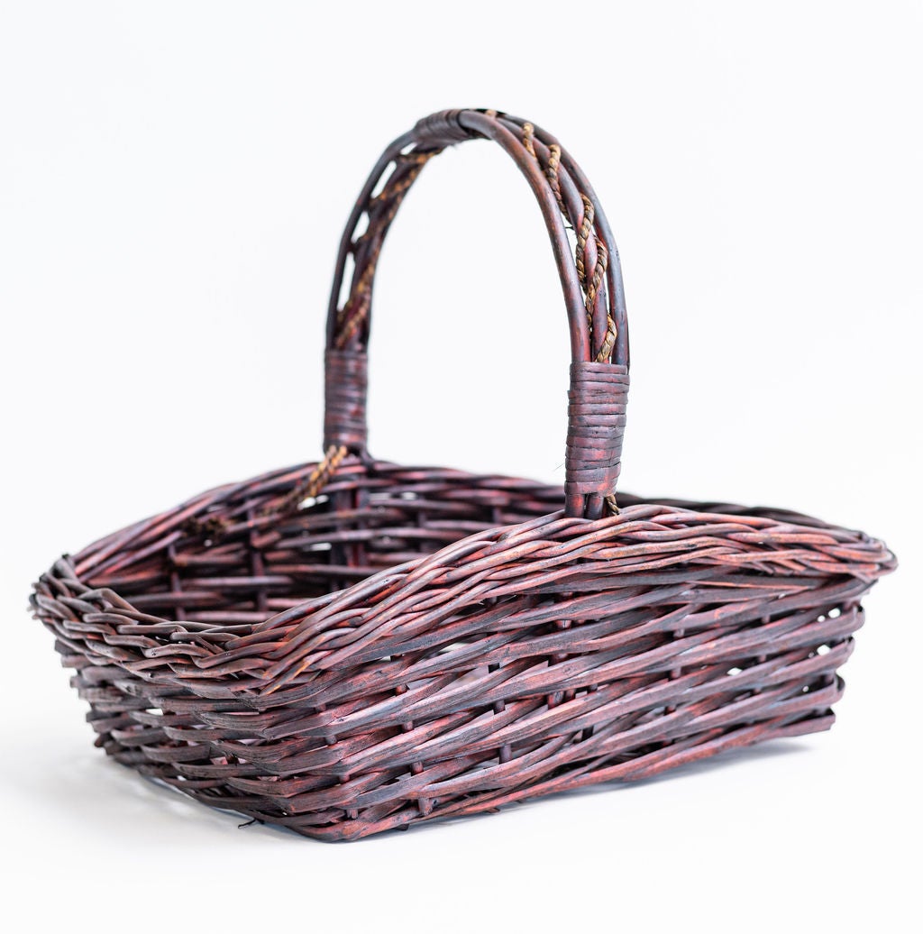 Mahogany Willow Rectangular Handled Basket