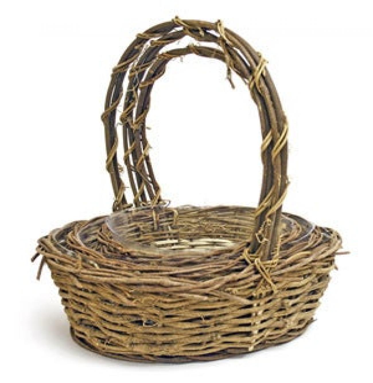 Set Of 3 Long Handled Oval Vine Baskets