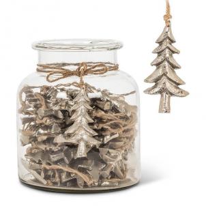 Set Of 40 Jar Of Silver Trees Ornament