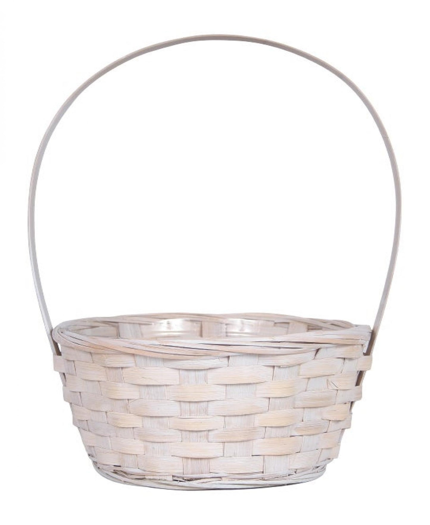 Bamboo Whitewashed Long Handled Basket