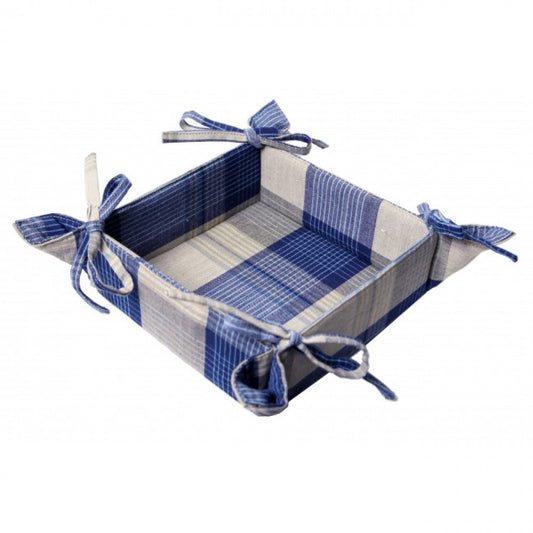 13x9" Sand Blue Check Pattern Bread Basket