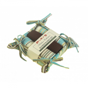 Seaside Stripe 2 Dish Cloths; 1 Tea Towel And Bread Basket Set