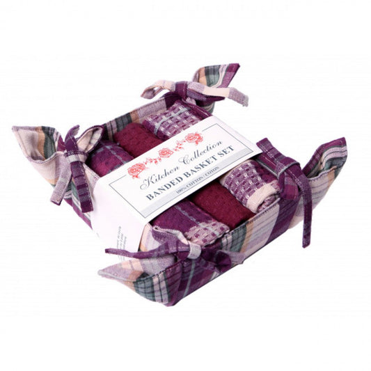 Alaska Check 2 Dish Cloths; 1 Tea Towel And Bread Basket Set