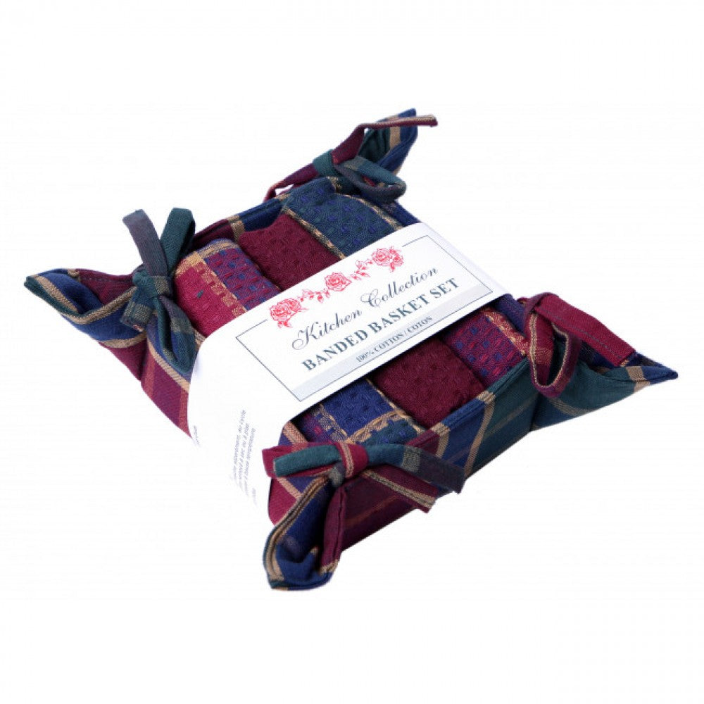2 Dish Cloths; Tea Towel And Bread Basket Set