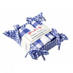 Toro Blue Check Pattern 2 Dish Cloths; 1 Tea Towel And Bread Basket Set