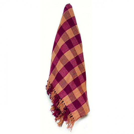Burgundy Check Pattern Cotton Throw