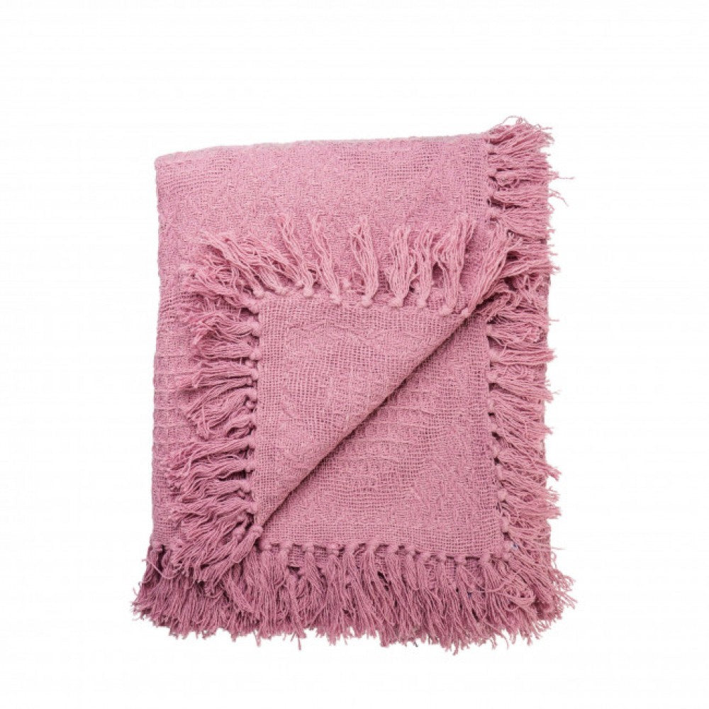 Fringed Dusty Rose Cotton Hand Woven Throw