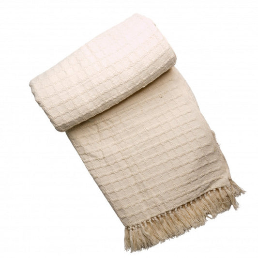 Waffle Pattern With Fringes Cotton Throw