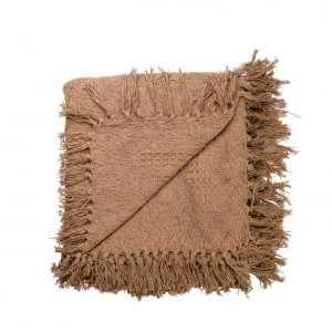 Fringed Taupe Cotton Hand Woven Throw