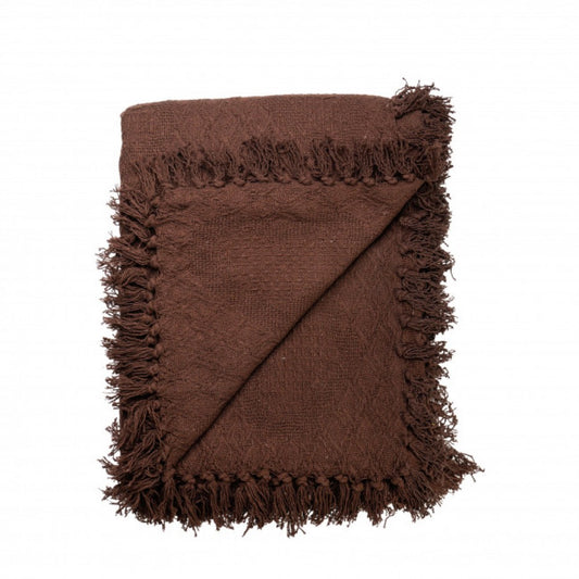 Fringed Chocolate Brown Cotton Hand Woven Throw