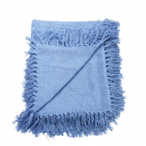 Fringed Blue Cotton Hand Woven Throw