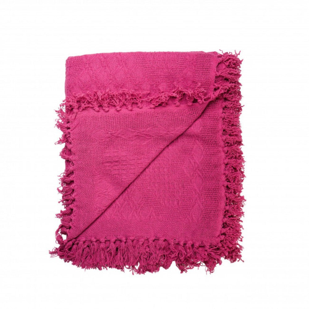 Fringed Fuschia Cotton Hand Woven Throw